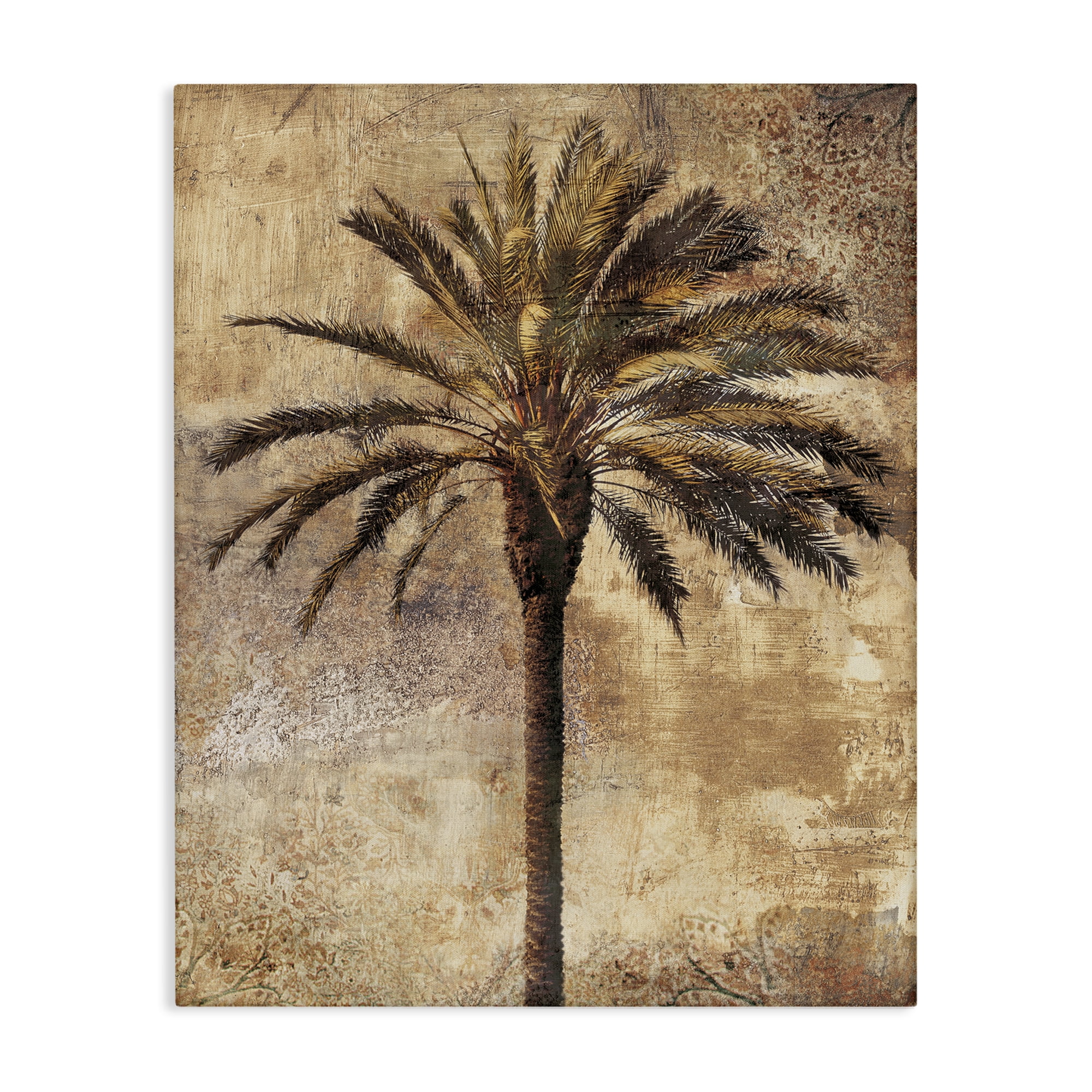 Stupell Industries Distressed Palm Tree Plants & Flowers Painting Wrapped Canvas Art Print Wall Art, 36 x 48