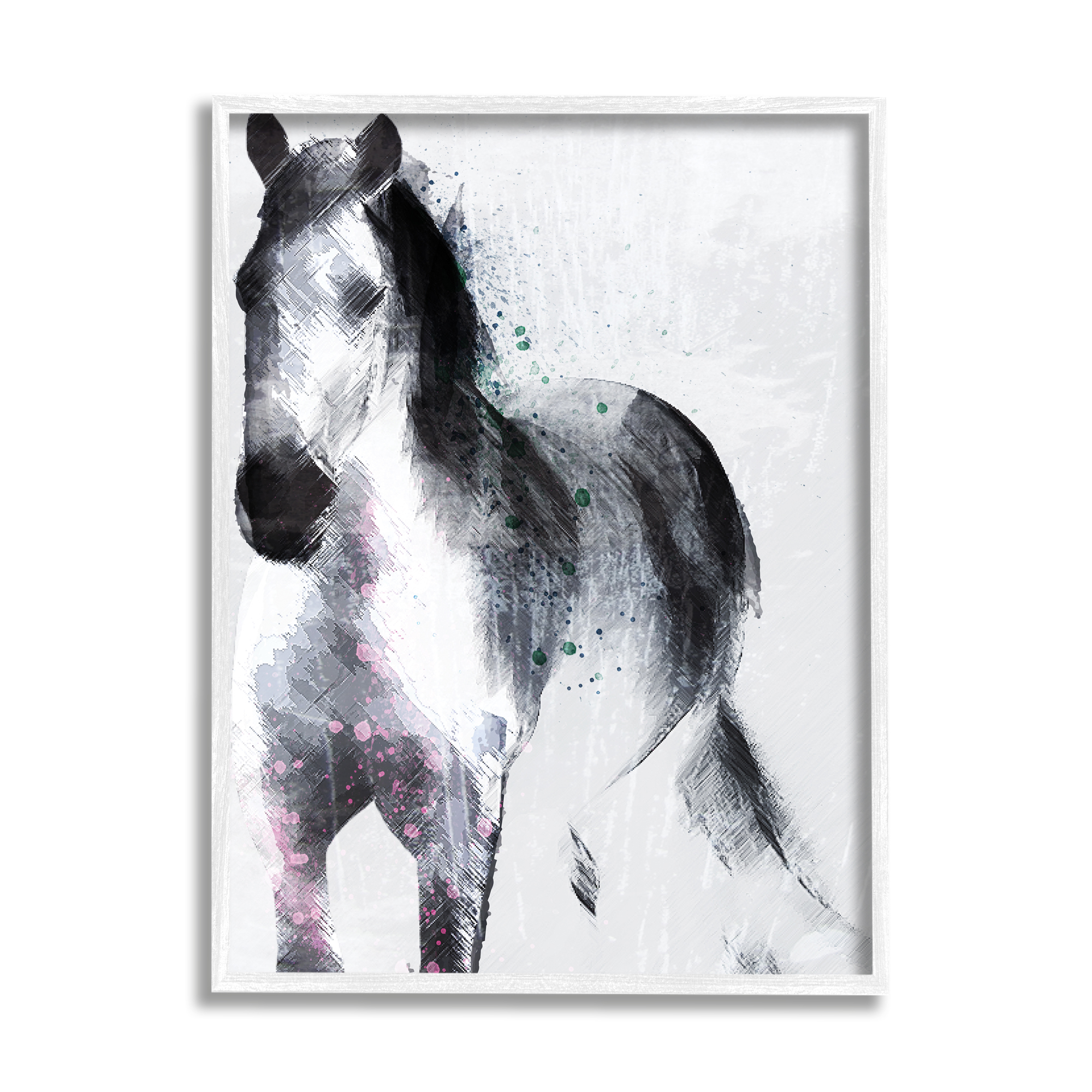 Stupell Industries Distressed Patch Line Wild Horse Portrait Black Pink, 11 x 14, Designed by Jennifer Ellory
