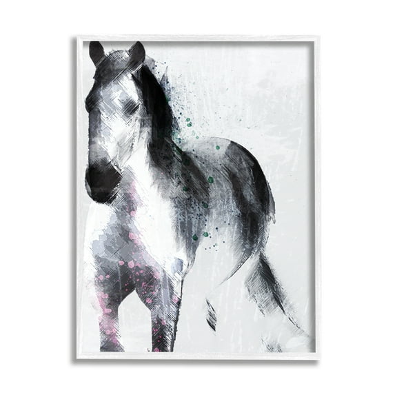 Stupell Industries Distressed Patch Line Wild Horse Portrait Black Pink, 11 x 14, Designed by Jennifer Ellory