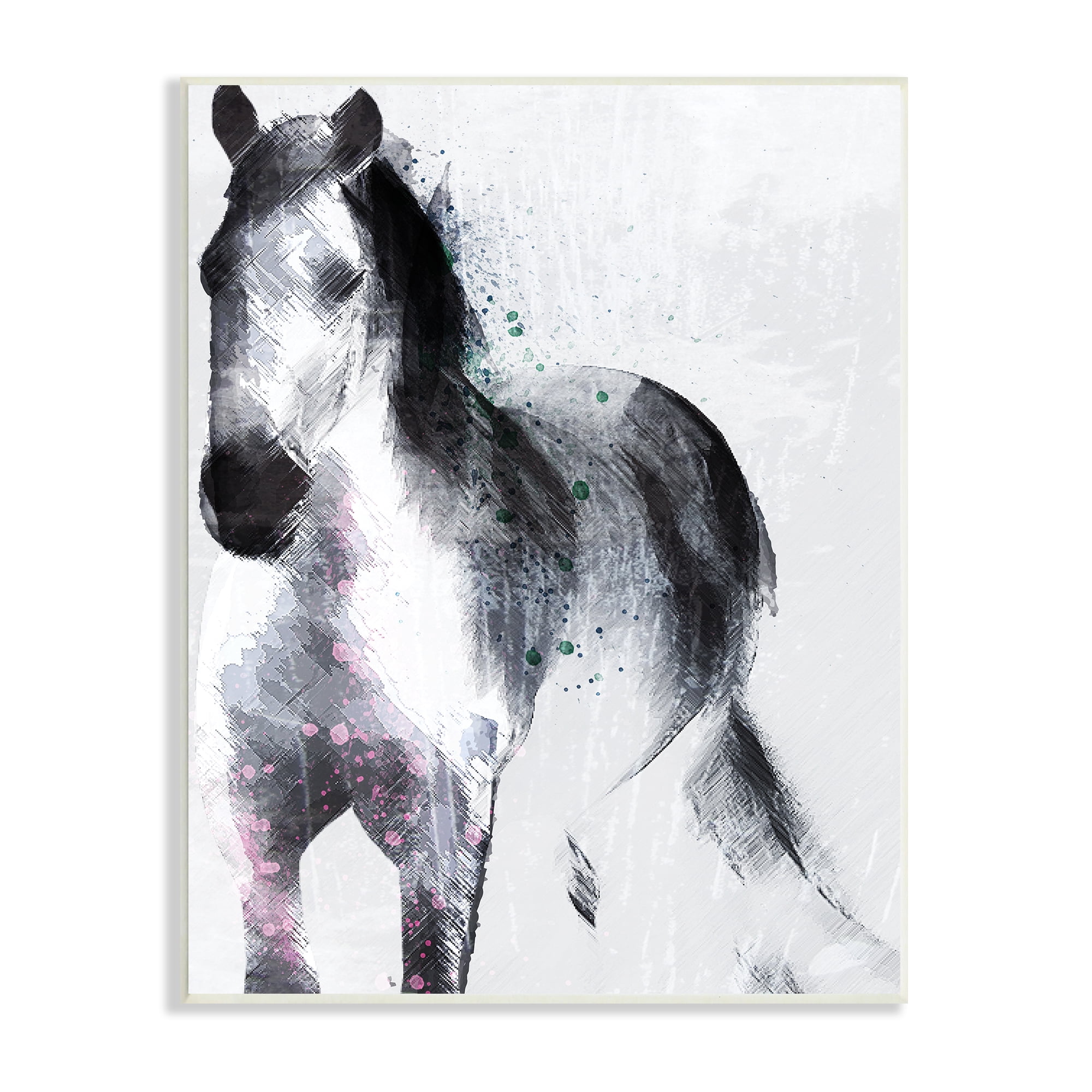 Stupell Industries Distressed Patch Line Wild Horse Portrait Black Pink, 13 x 19, Designed by Jennifer Ellory