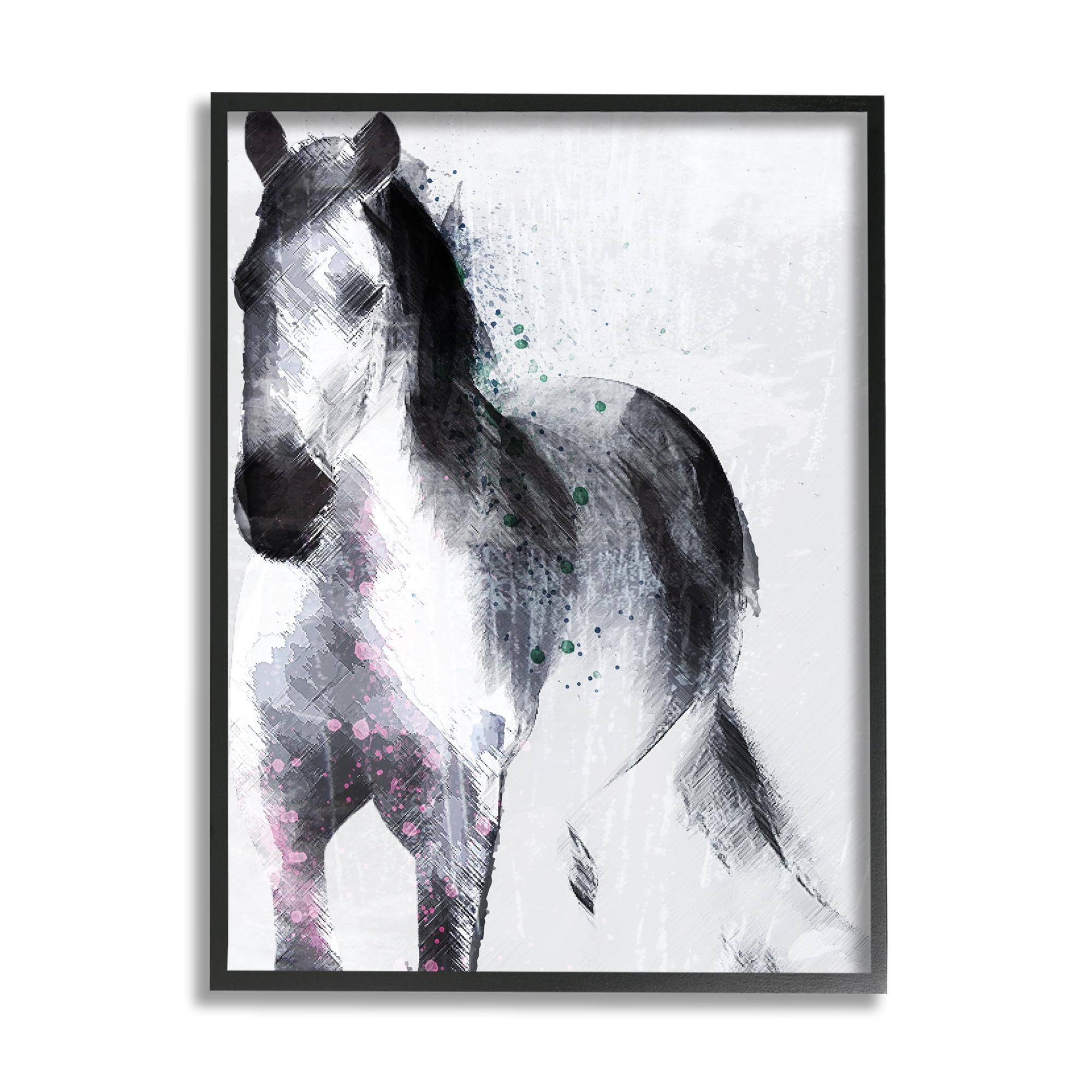 Stupell Industries Distressed Patch Line Wild Horse Portrait Black Pink, 16 x 20, Designed by Jennifer Ellory