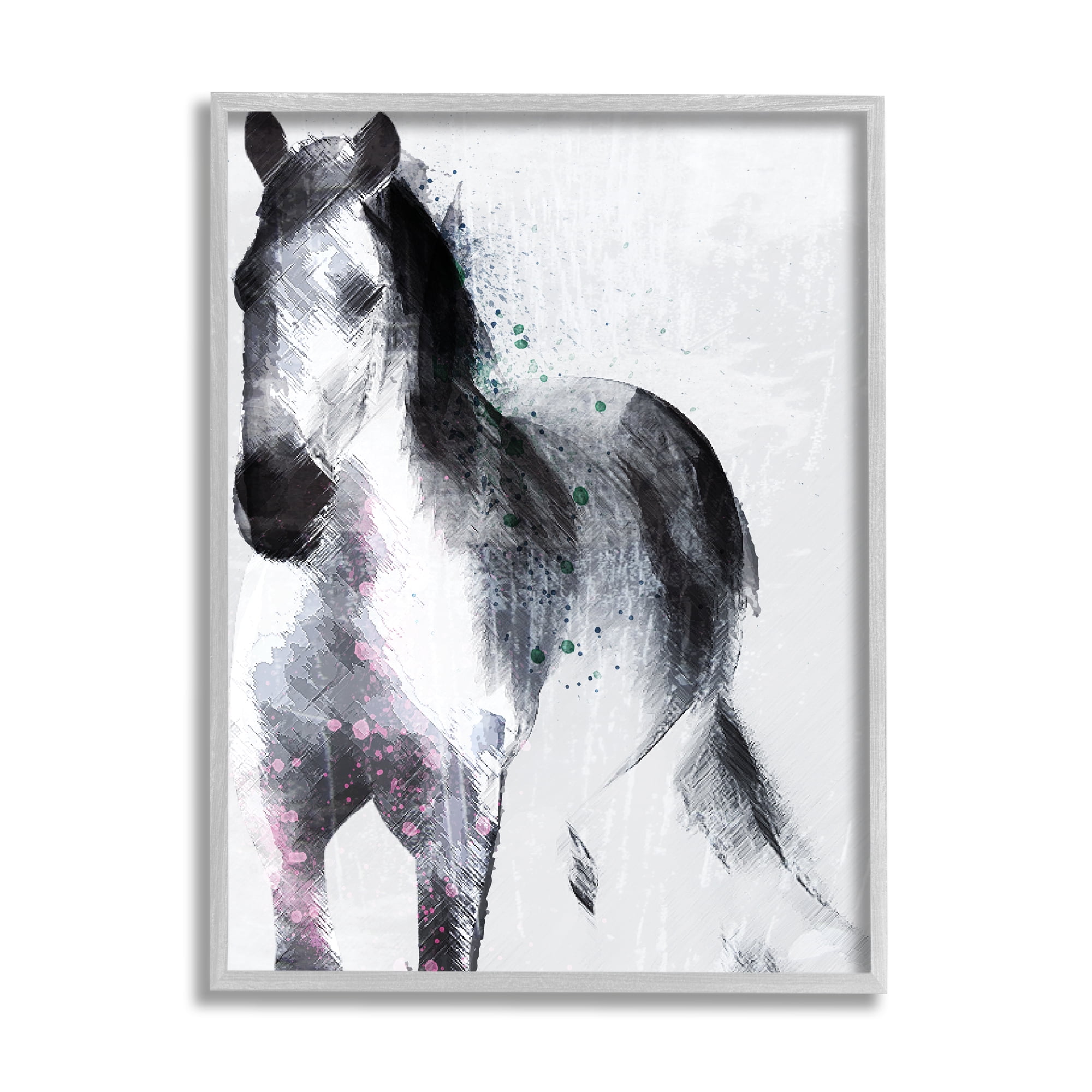 Stupell Industries Distressed Patch Line Wild Horse Portrait Black Pink, 16 x 20, Designed by Jennifer Ellory