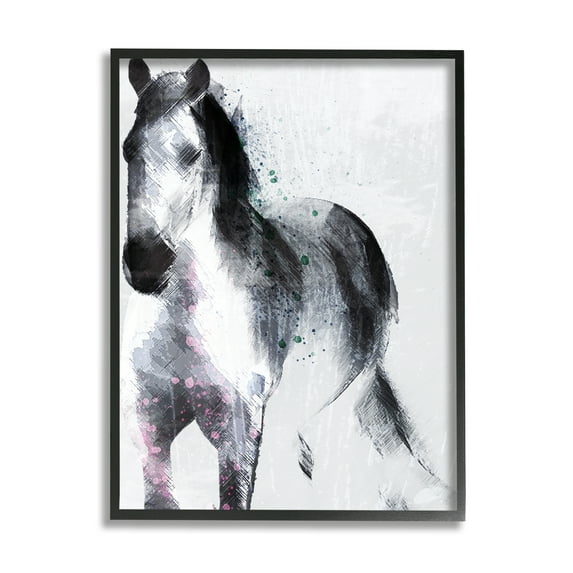 Stupell Industries Distressed Patch Line Wild Horse Portrait Black Pink, 24 x 30, Designed by Jennifer Ellory