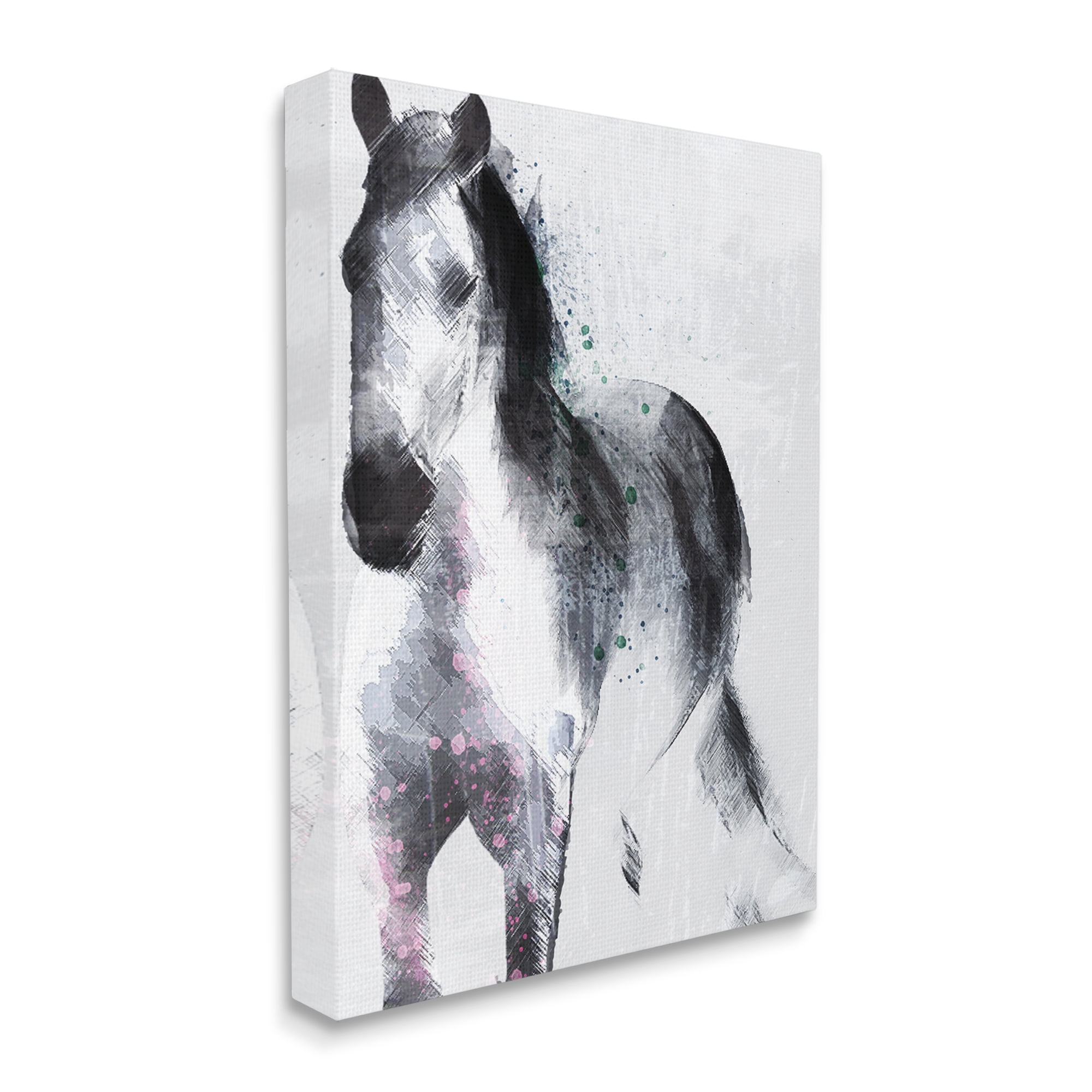 Stupell Industries Distressed Patch Line Wild Horse Portrait Black Pink, 36 x 48, Designed by Jennifer Ellory