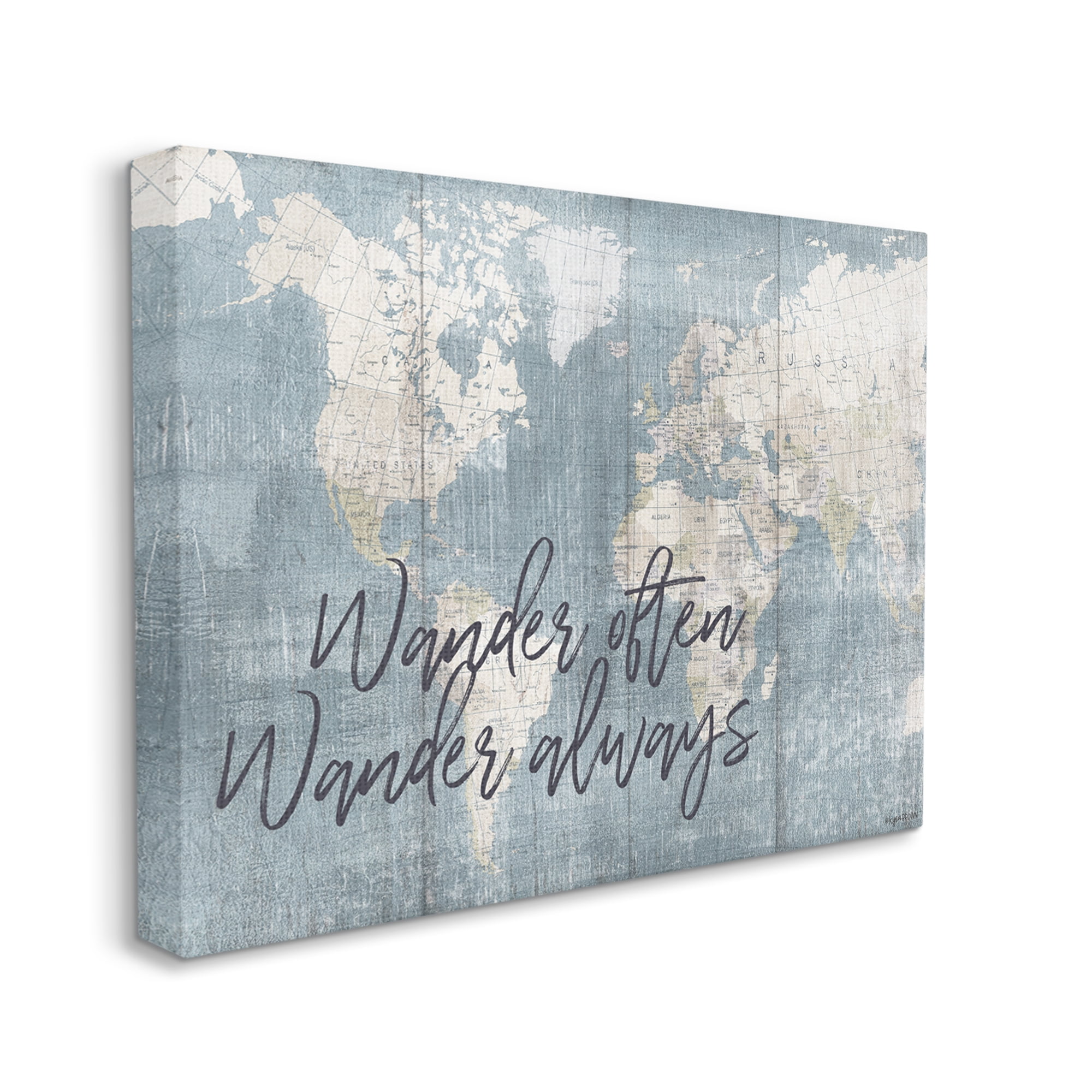 Stupell Industries Distressed Pattern World Map Wander Often Always Phrase, 24 x 30, Designed by Kyra Brown