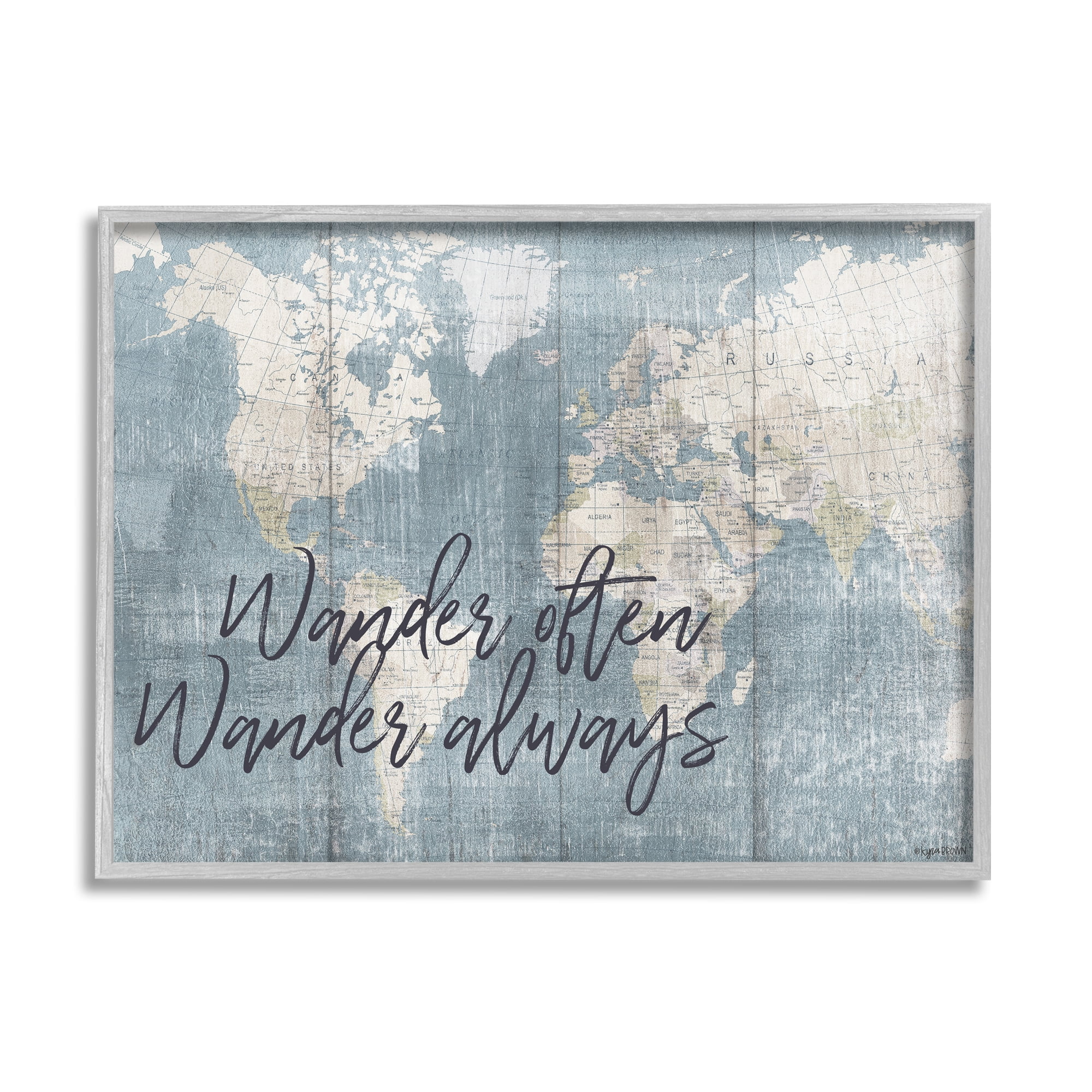Stupell Industries Distressed Pattern World Map Wander Often Always Phrase, 24 x 30, Designed by Kyra Brown