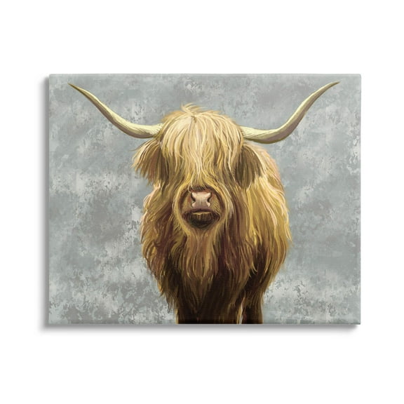Stupell Industries Distressed Patterned Highland Cattle Graphic Art Gallery Wrapped Canvas Print Wall Art, Design by Ziwei Li