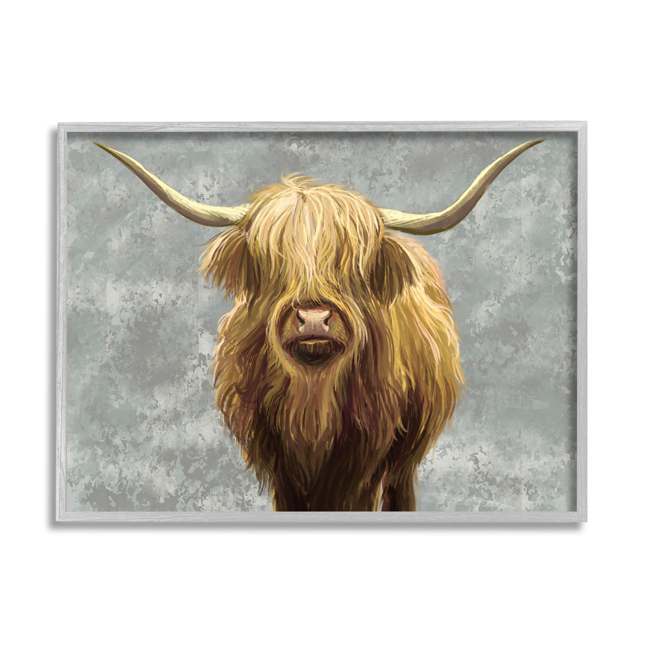 Stupell Industries Distressed Patterned Highland Cattle Graphic Art Gray Framed Art Print Wall Art, Design by Ziwei Li