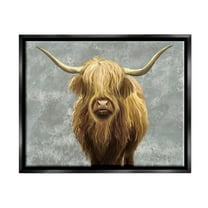 Stupell Industries Distressed Patterned Highland Cattle Graphic Art Jet Black Floating Framed Canvas Print Wall Art, Design by Ziwei Li