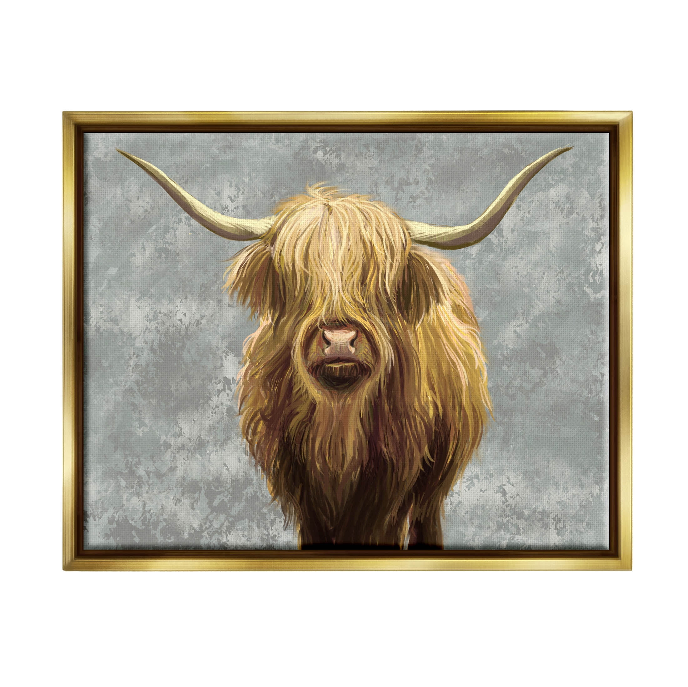 Stupell Industries Distressed Patterned Highland Cattle Graphic Art Metallic Gold Floating Framed Canvas Print Wall Art, Design by Ziwei Li