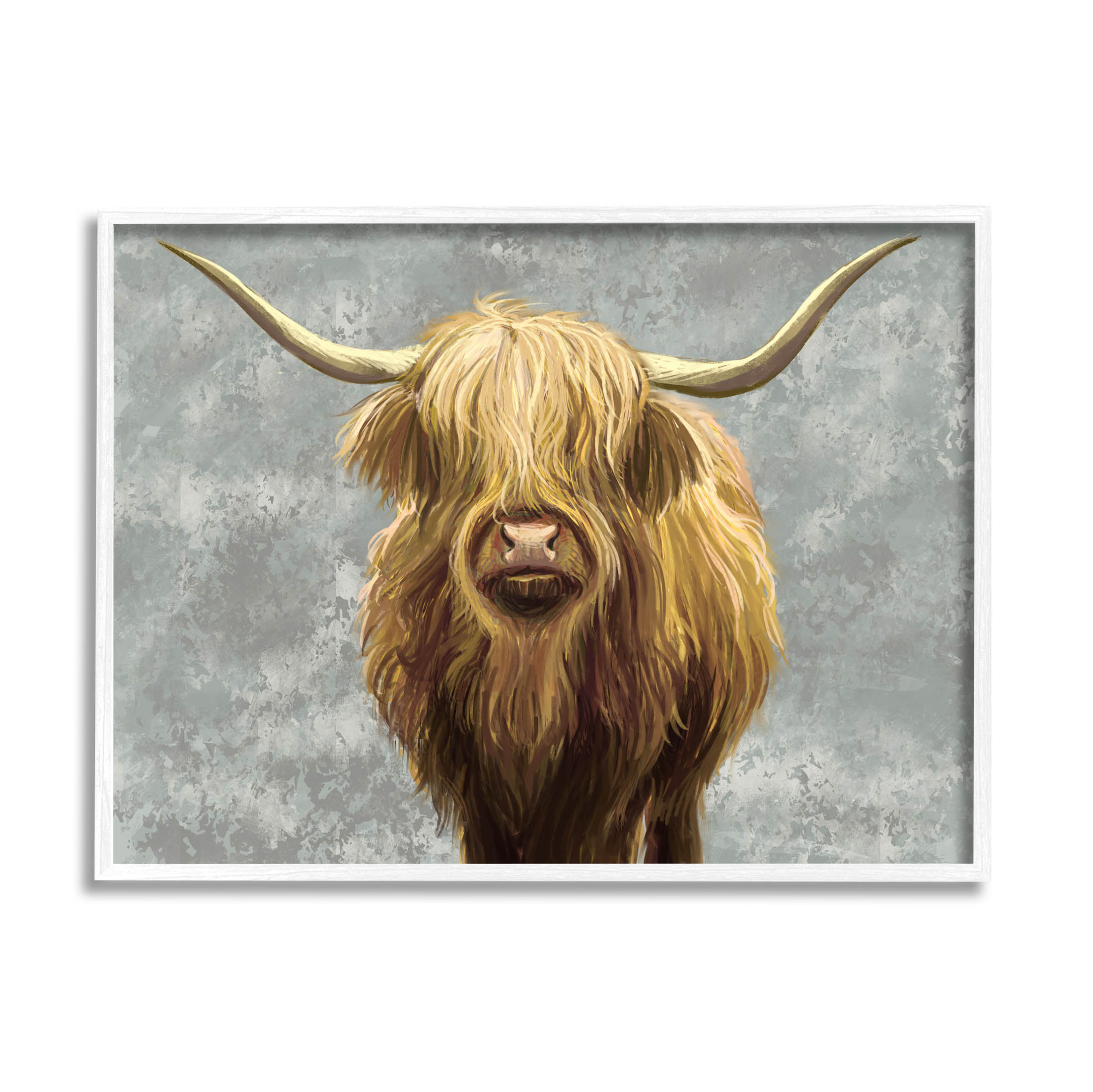 Stupell Industries Distressed Patterned Highland Cattle Graphic Art White Framed Art Print Wall Art, Design by Ziwei Li