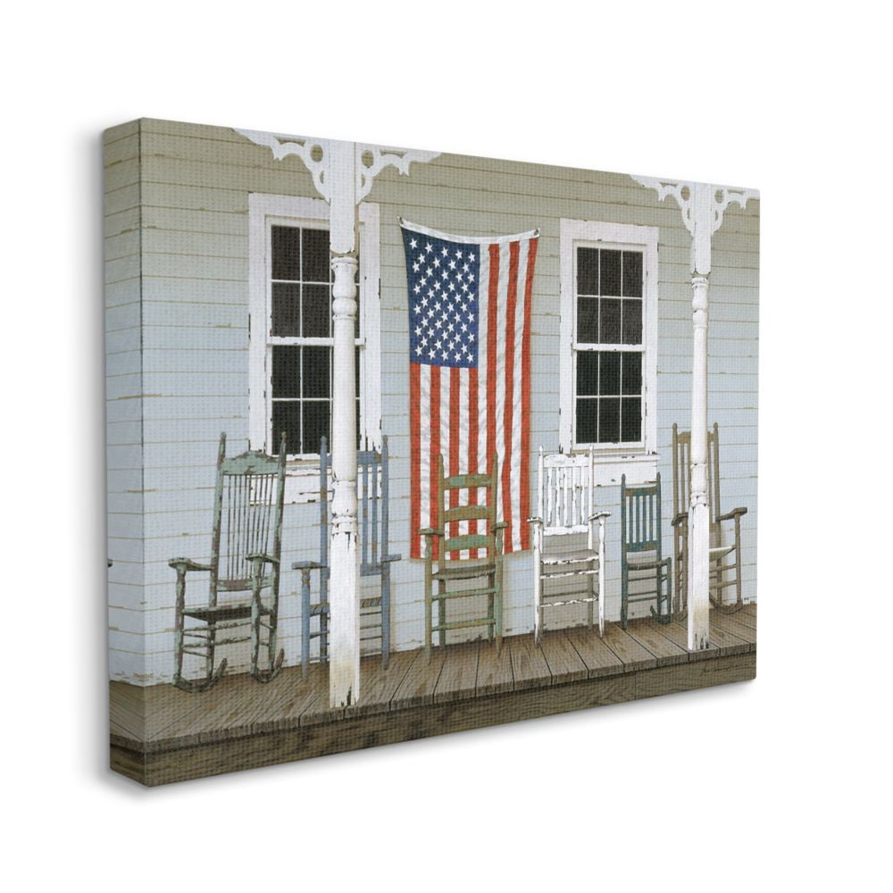 Stupell Industries Distressed Rocking Chair Porch Americana Realistic Painting Canvas Wall Art Design by Zhen-Huan Lu, 16" x 20"