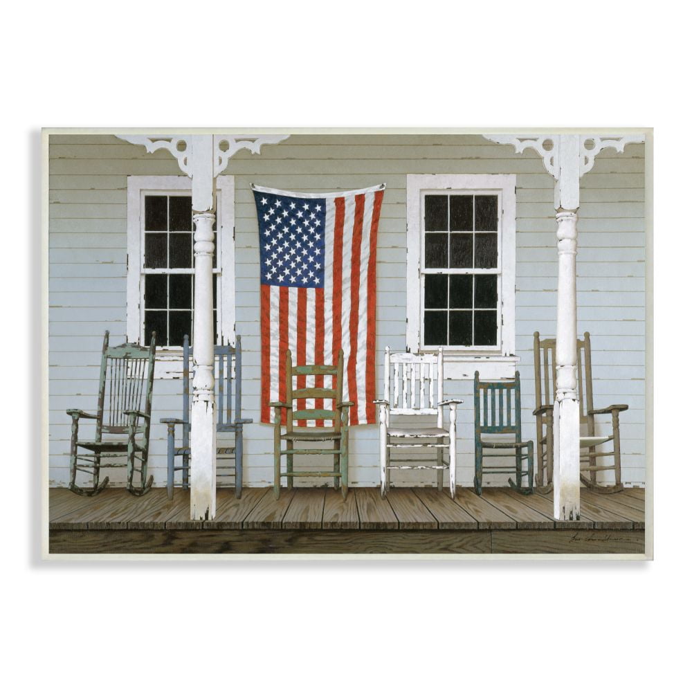 Stupell Industries Distressed Rocking Chair Porch Americana Realistic Painting Wall Plaque Design by Zhen-Huan Lu, 10" x 15"