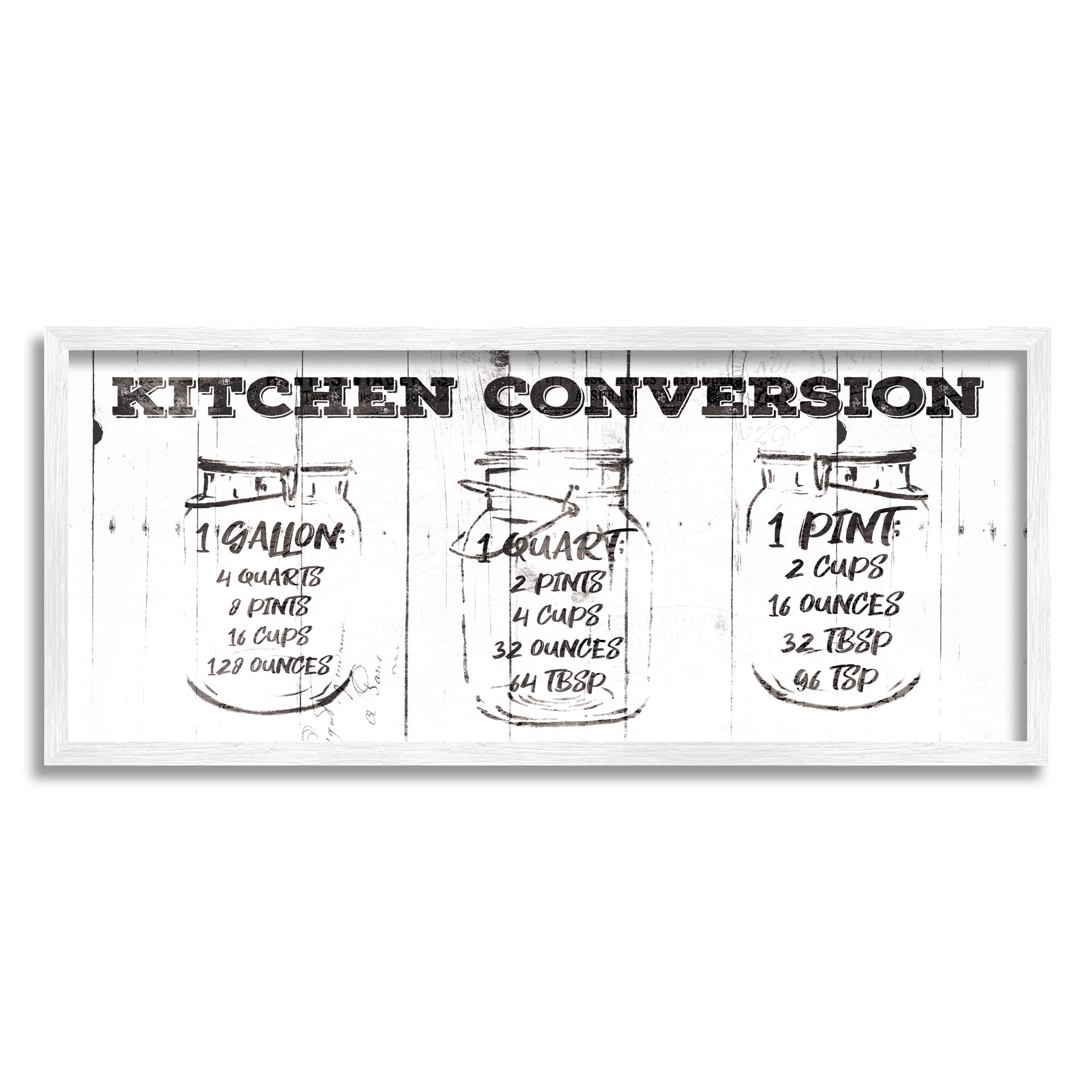 Stupell Industries Distressed Rustic Kitchen Conversion Chart Vintage Pickle Jars, 13 x 30, Designed by Jace Grey