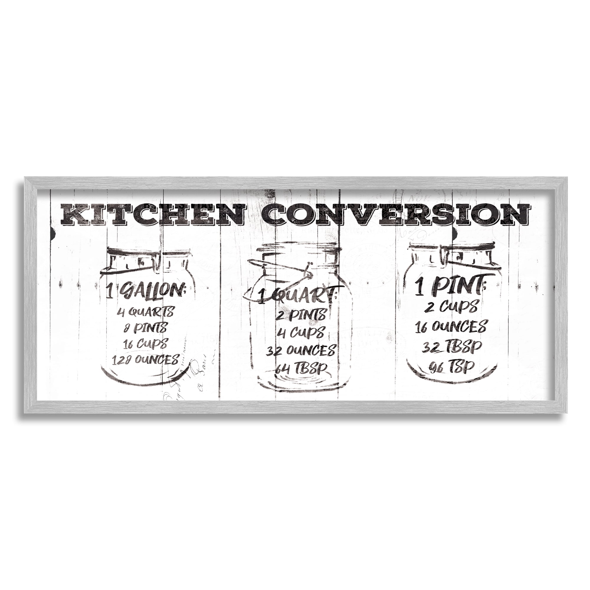 Stupell Industries Distressed Rustic Kitchen Conversion Chart Vintage Pickle Jars, 13 x 30, Designed by Jace Grey