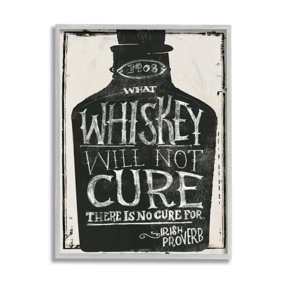 Stupell Industries Distressed Rustic What Whiskey Won't Cure Phrase Design by Jennifer Paxton Parker, 16" x 20", Gray Framed