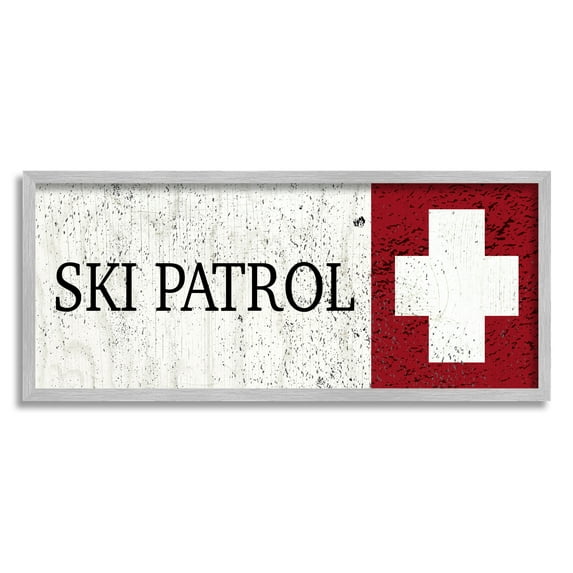 Stupell Industries Distressed Ski Patrol Sign Rustic Grain Pattern, 30 x 13, Design by Valerie Wieners