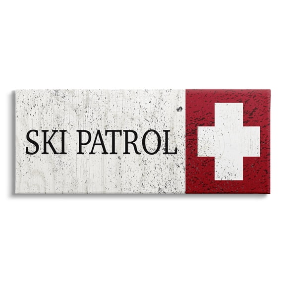 Stupell Industries Distressed Ski Patrol Sign Rustic Grain Pattern, 48 x 20, Design by Valerie Wieners