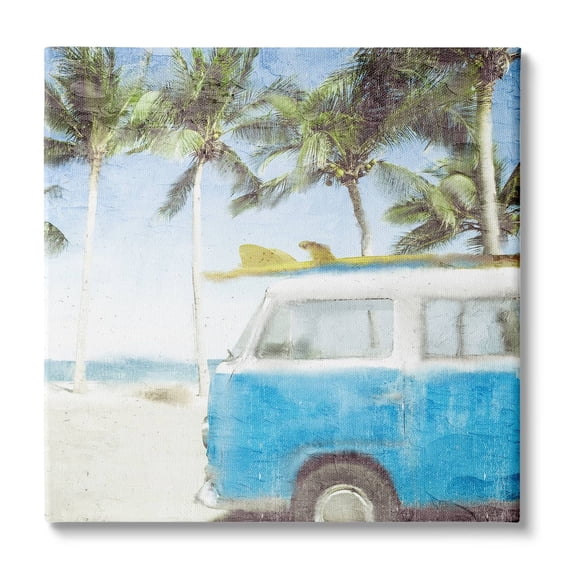 Stupell Industries Distressed Tropical Beach Surf Van Palm Trees Coastline, 24 x 24,Design by Kim Allen