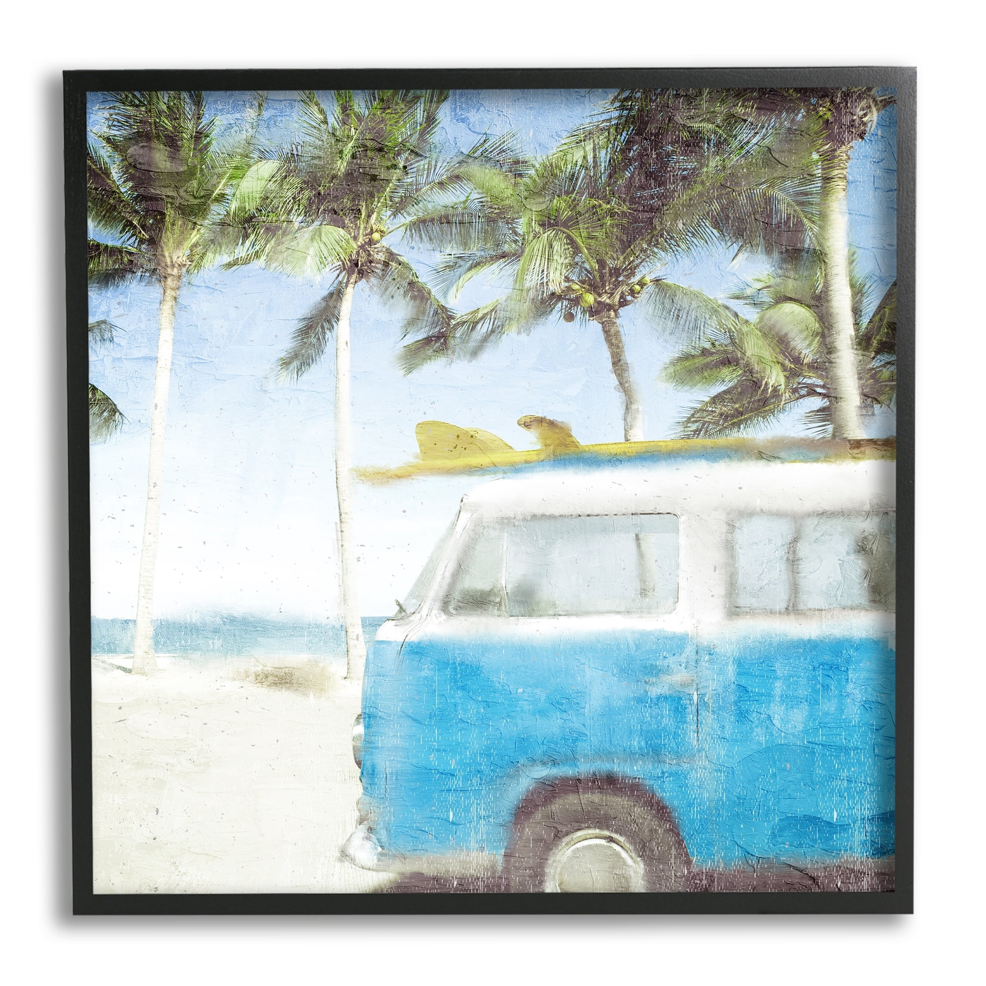 Stupell Industries Distressed Tropical Beach Surf Van Palm Trees Coastline, 24 x 24,Design by Kim Allen