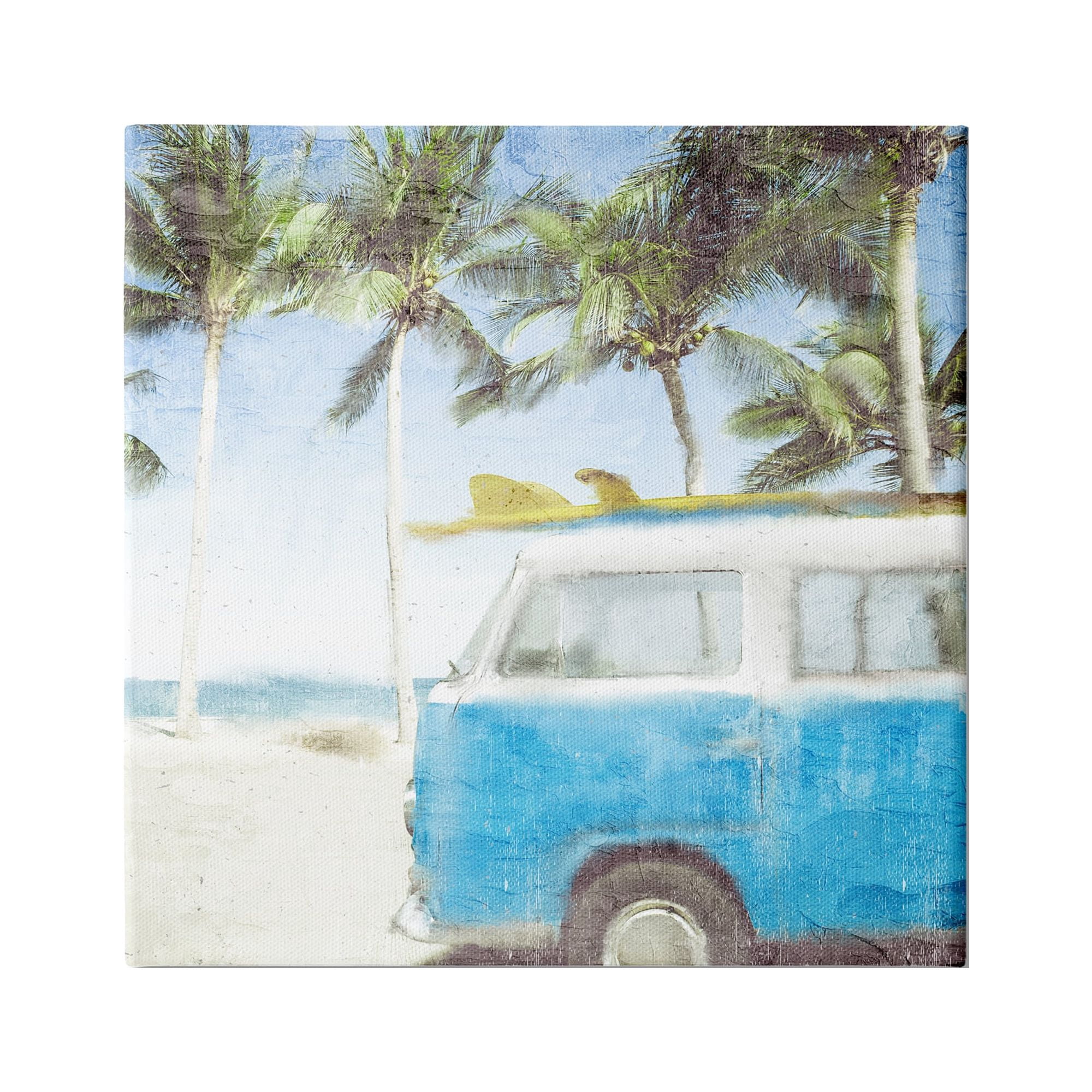 Stupell Industries Distressed Tropical Beach Surf Van Palm Trees Coastline, 30 x 30,Design by Kim Allen