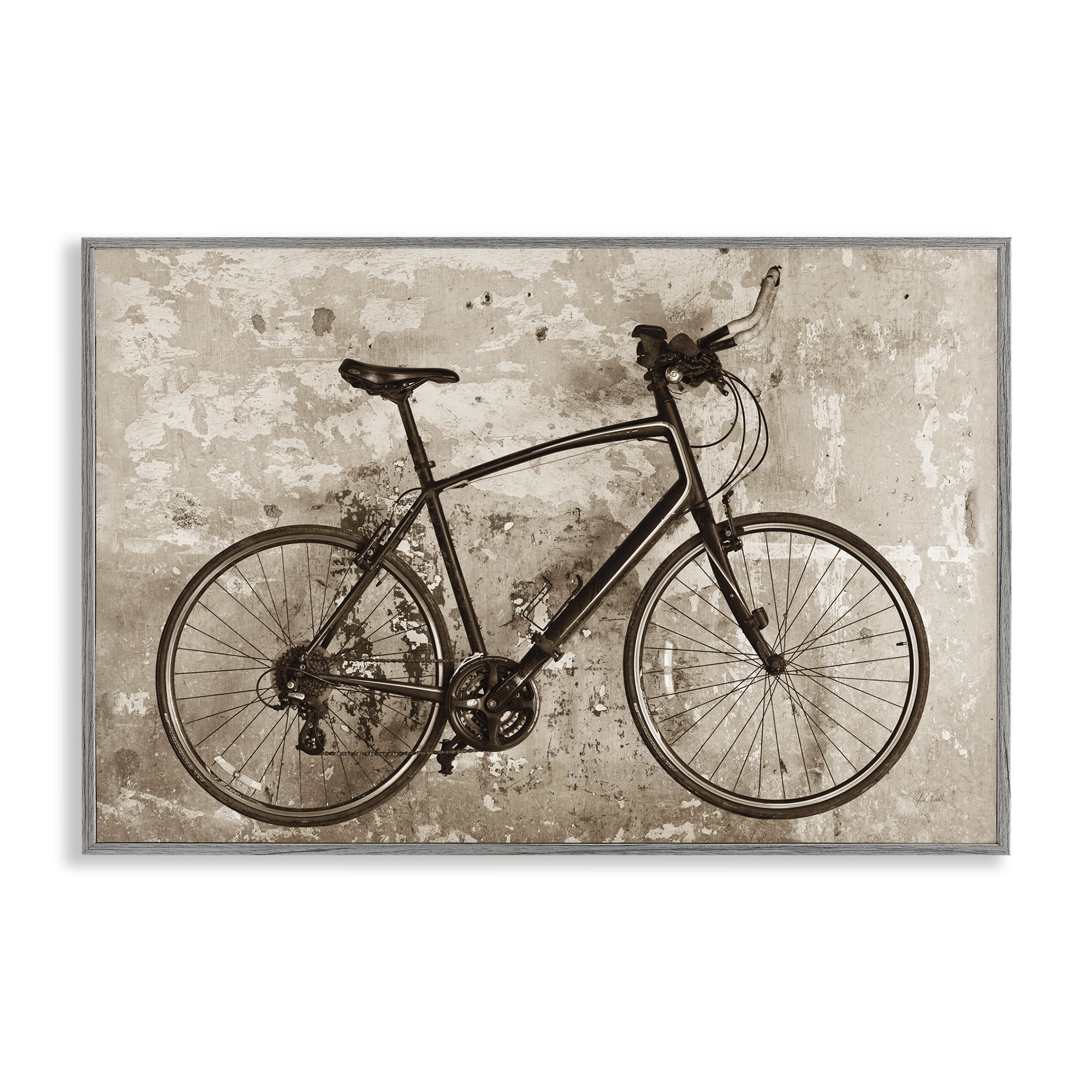 Stupell Industries Distressed Vintage Bike Transportation Painting Gray Framed Art Print Wall Art, 18 x 12