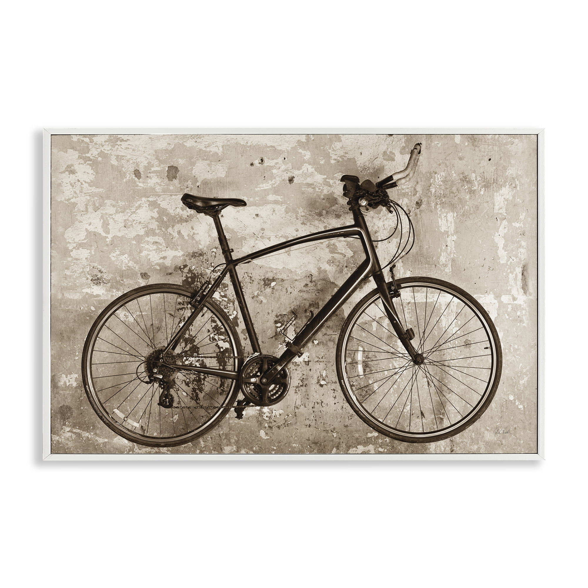 Stupell Industries Distressed Vintage Bike Transportation Painting White Framed Art Print Wall Art, 30 x 20