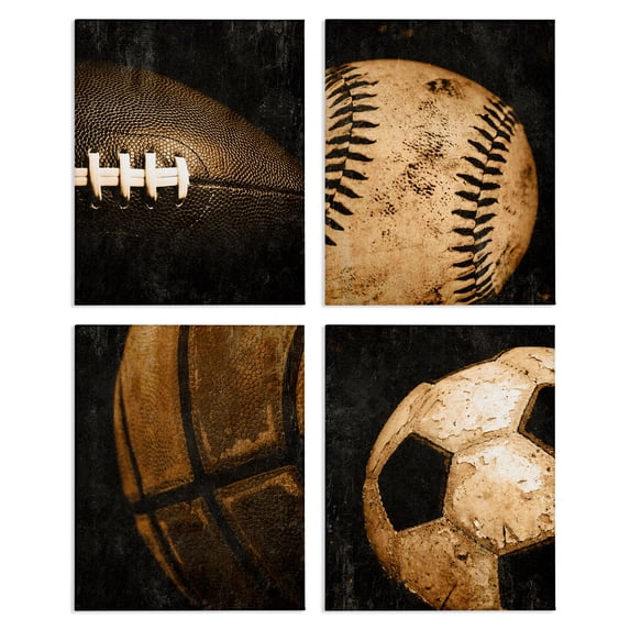 Stupell Industries Distressed Vintage Sports Balls Sports & Sports Teams Painting Wrapped Canvas Canvas Art Print Wall Art, 14 x 11, Set of 4