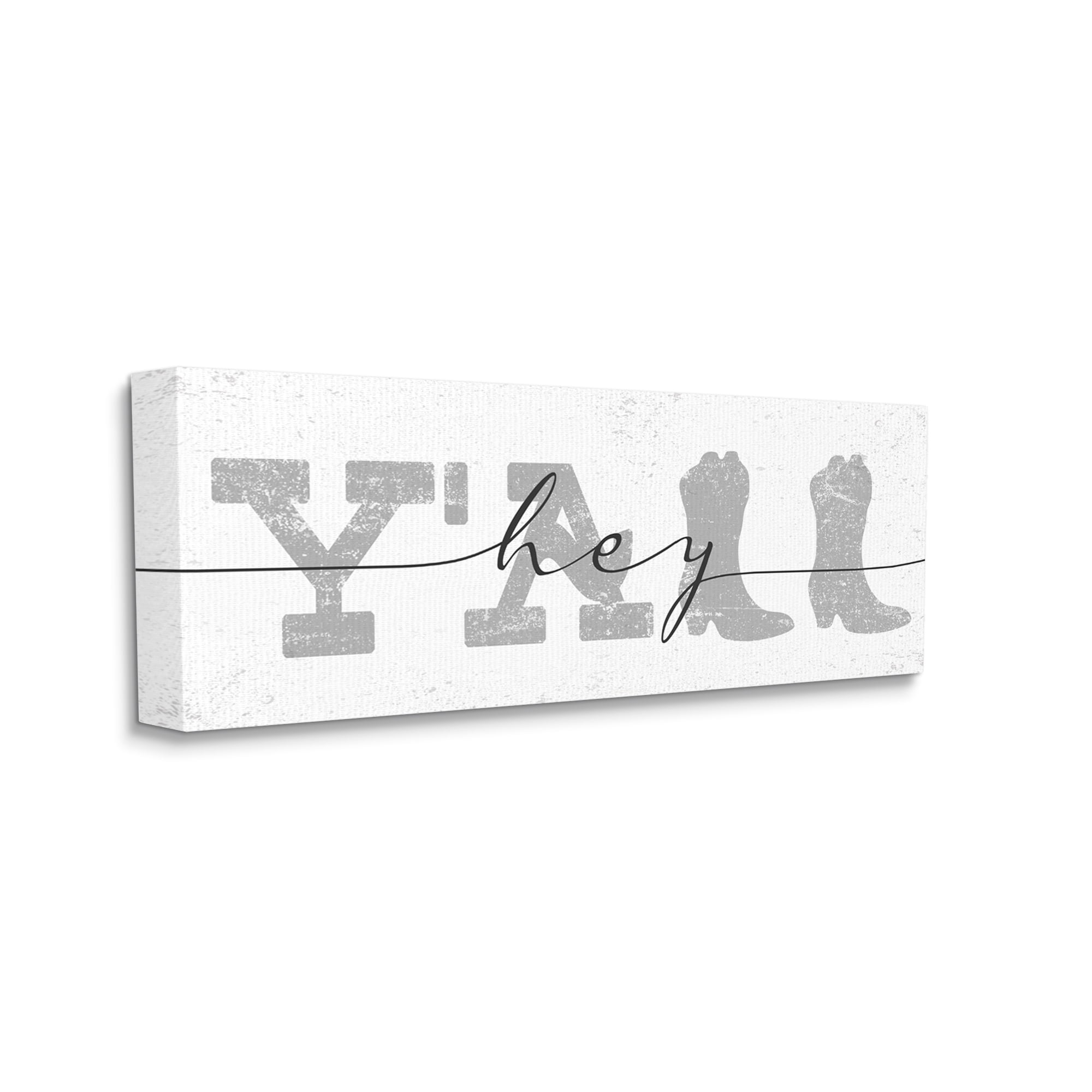 Stupell Industries Distressed Western Hey Y'all Cowboy Boots Phrase Inspirational Painting Gallery Wrapped Canvas Art Print Wall Art, 20 x 48