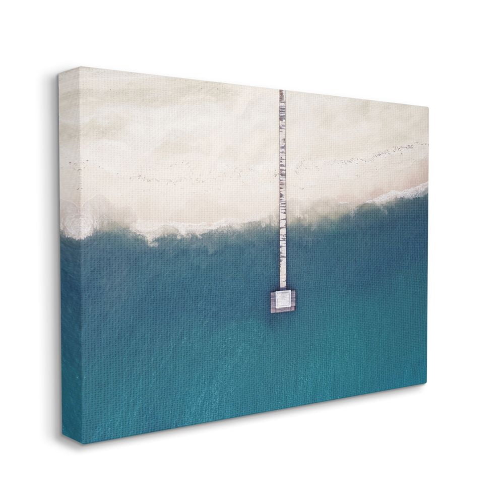 Stupell Industries Distressed Wood Wharf Over Nautical Beach Coastline Canvas Wall Art Design by Seven Trees Design