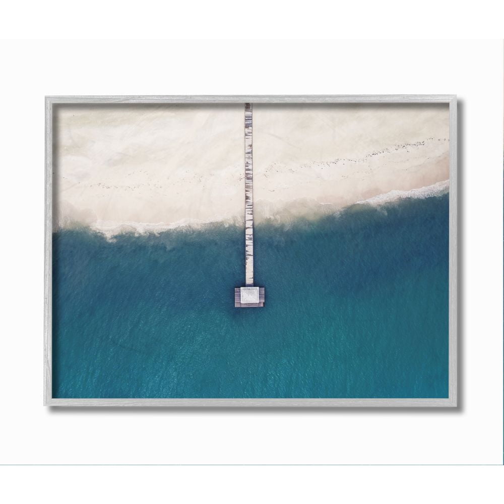 Stupell Industries Distressed Wood Wharf Over Nautical Beach Coastline Framed Wall Art Design by Seven Trees Design, 11" x 14", Gray Framed