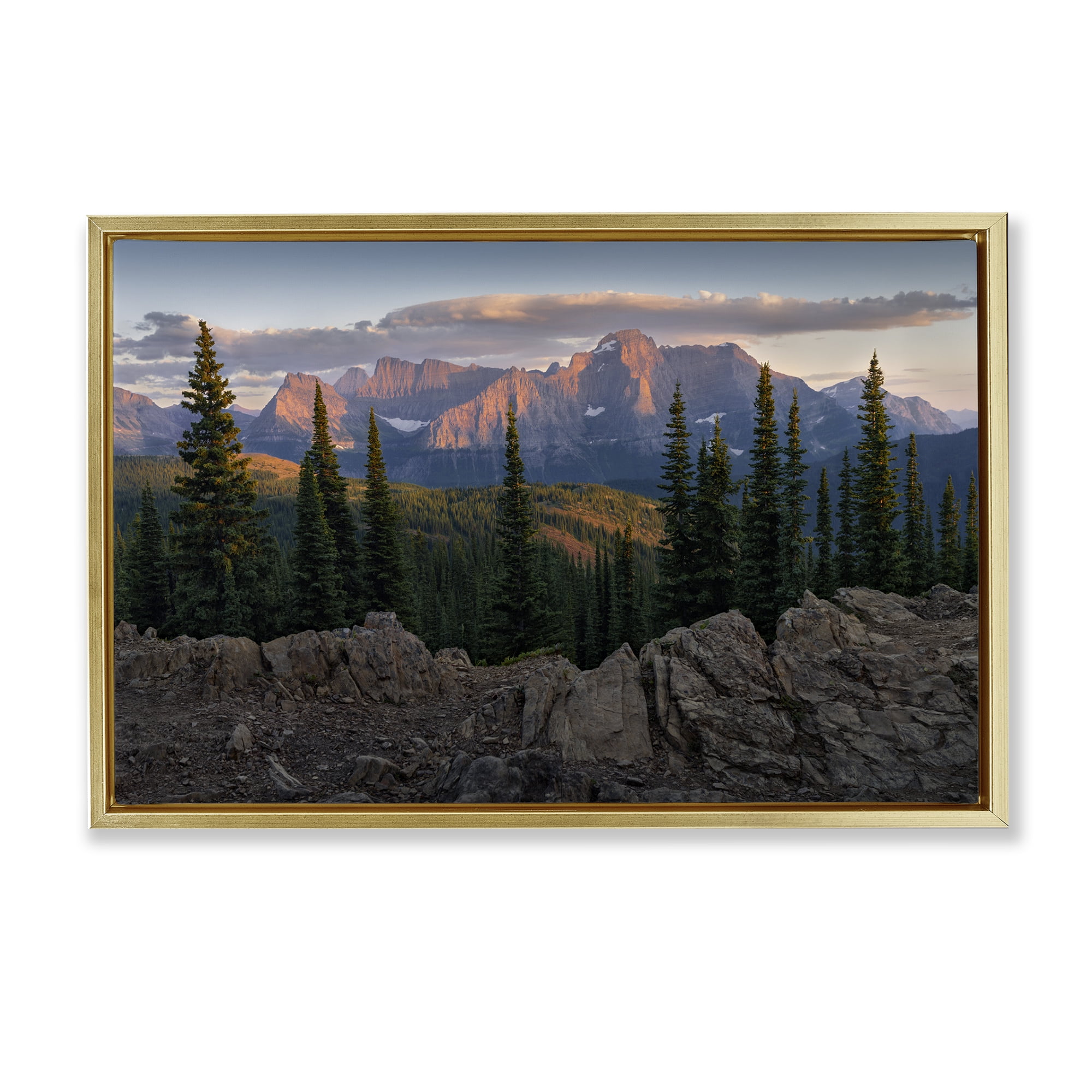 Stupell Industries Diurnal Mountain Scenery Landscape Photography Gold Floater Framed Art Print Wall Art, 31 x 21