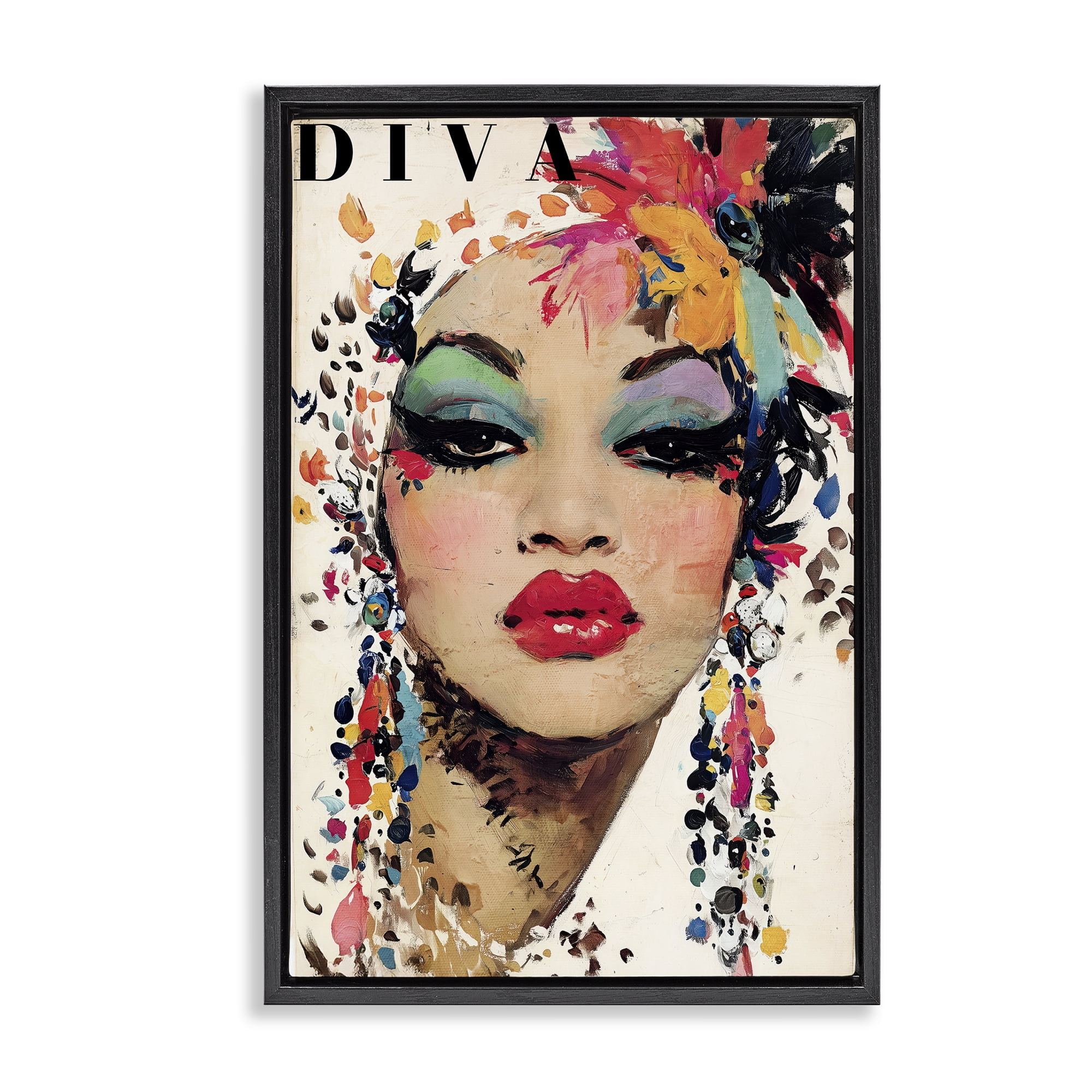 Stupell Industries Diva Fashion Portrait Black Framed Floater Canvas Wall Art, design by Annabelle Hall