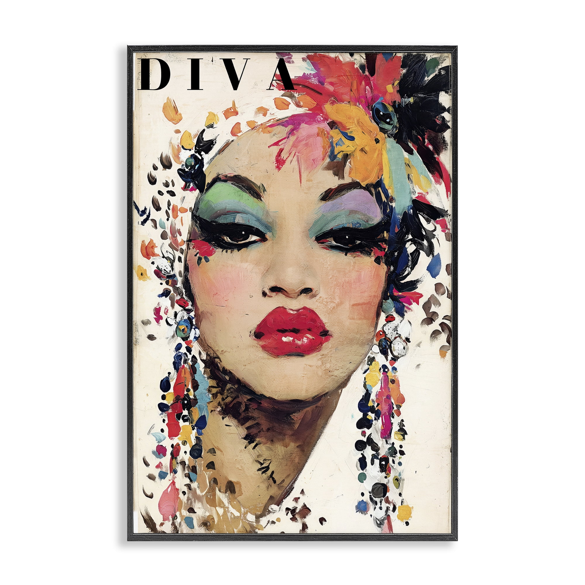 Stupell Industries Diva Fashion Portrait Black Framed Giclee Art, design by Annabelle Hall