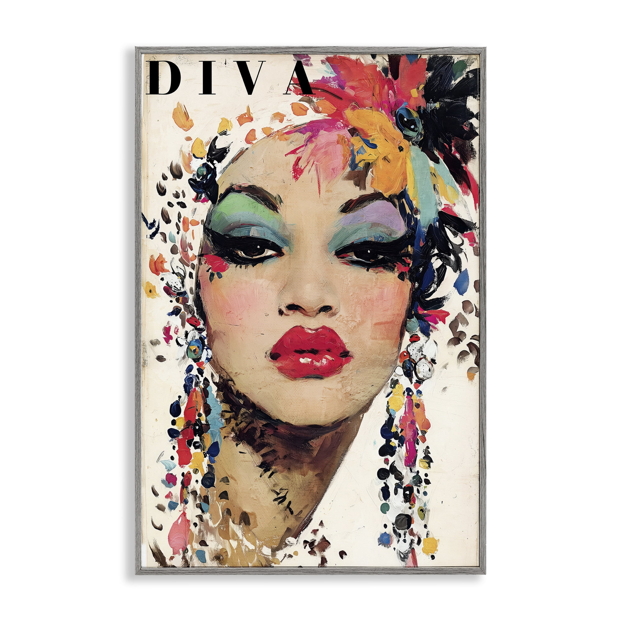 Stupell Industries Diva Fashion Portrait Gray Framed Giclee Art, design by Annabelle Hall