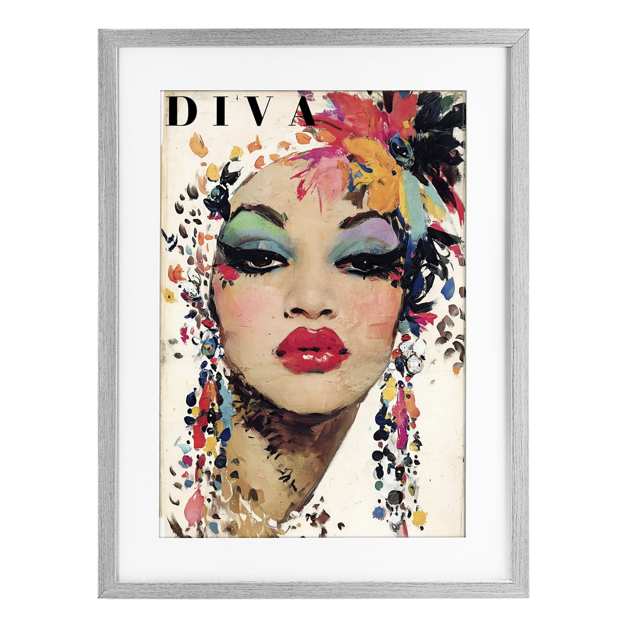 Stupell Industries Diva Fashion Portrait Gray Framed Print Under Glass, design by Annabelle Hall