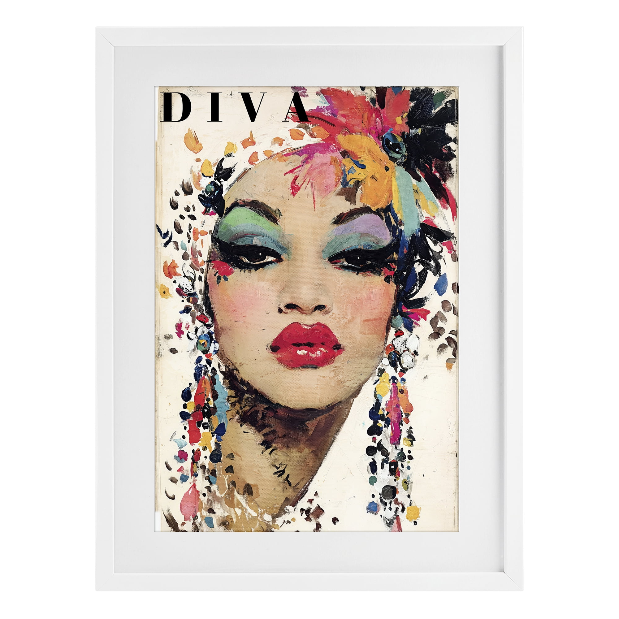 Stupell Industries Diva Fashion Portrait White Framed Print Under Glass, design by Annabelle Hall
