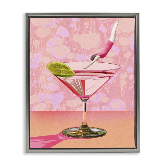 Stupell Industries Diver in Cocktail Food & Beverage Painting Gray Floater Framed Canvas Art Print Wall Art, 17 x 21