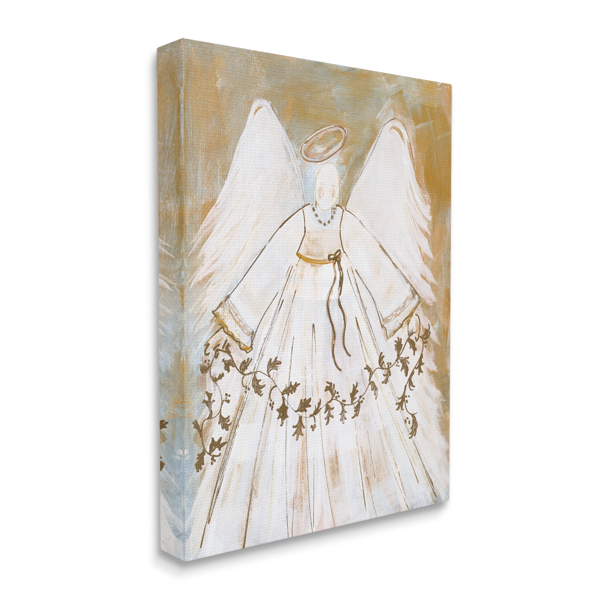 Stupell Industries Divine Angel Holding Winter Holy Vine Gold White Religious Painting Gallery Wrapped Canvas Print Wall Art, 24 x 30