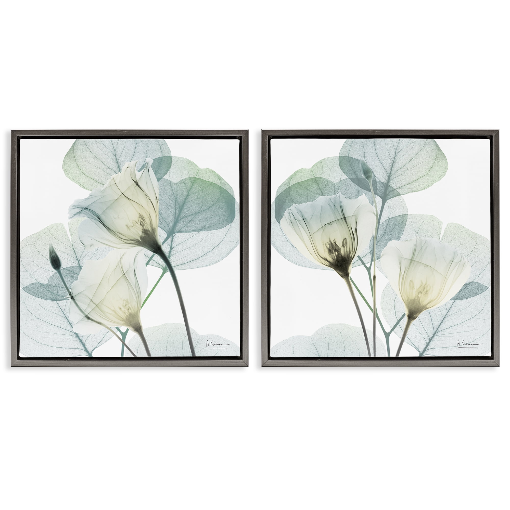 Stupell Industries Divine Fate Flowers 2 Piece Gray Framed Floater Canvas Set, design by Albert Koetsier