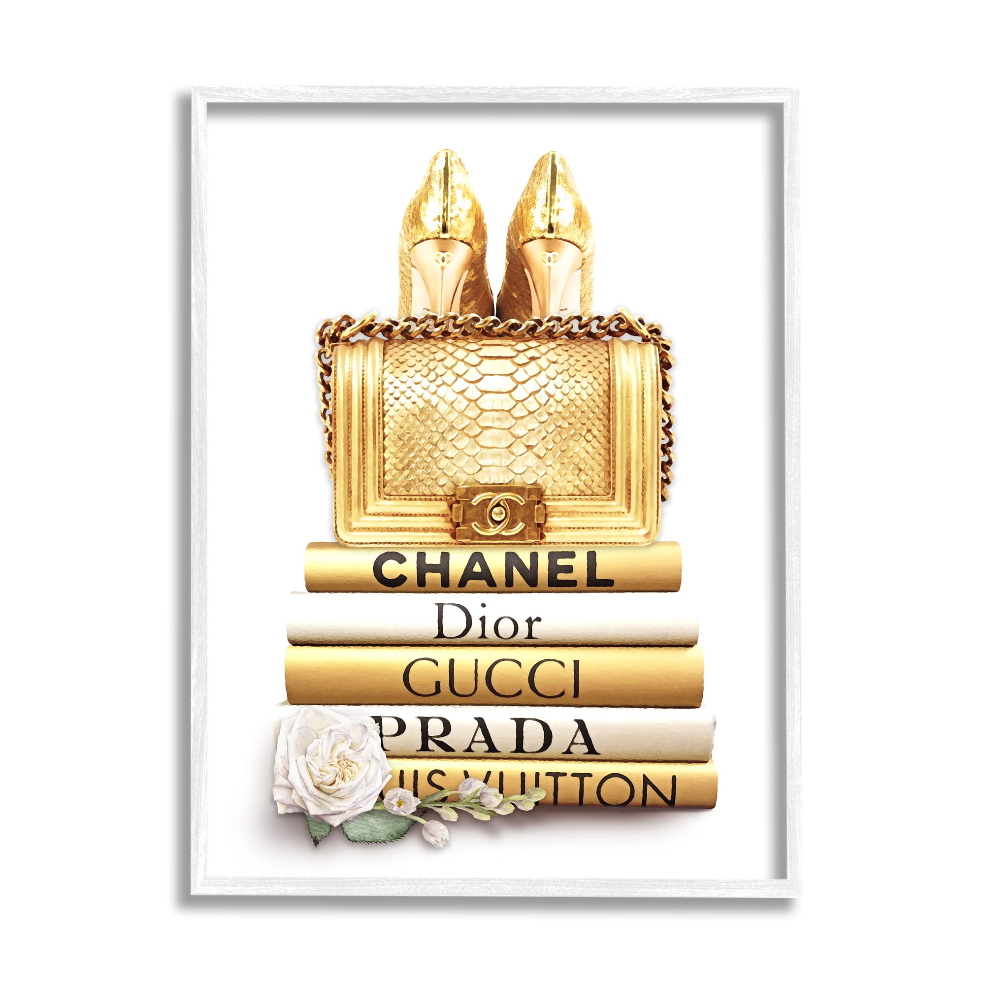 Stupell Industries Divine Golden Fashion Purse on Glam Designer Bookstack, 16 x 20, Designed by Ros Ruseva