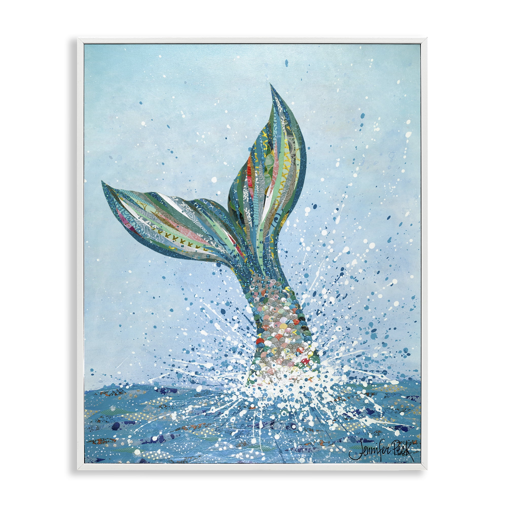 Stupell Industries Diving Mermaid Tail Fairy Tales & Fantasy Painting White Framed Art Print Wall Art, 11 x 14