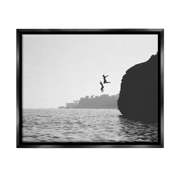 Stupell Industries Diving Ocean Cliff Landscape Photography Black Floater Framed Canvas Art Print Wall Art, 31 x 25