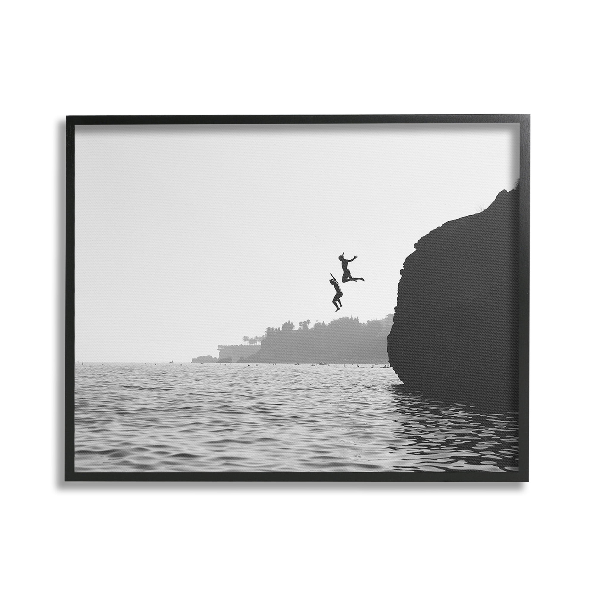 Stupell Industries Diving Ocean Cliff Landscape Photography Black Framed Art Print Wall Art, 20 x 16