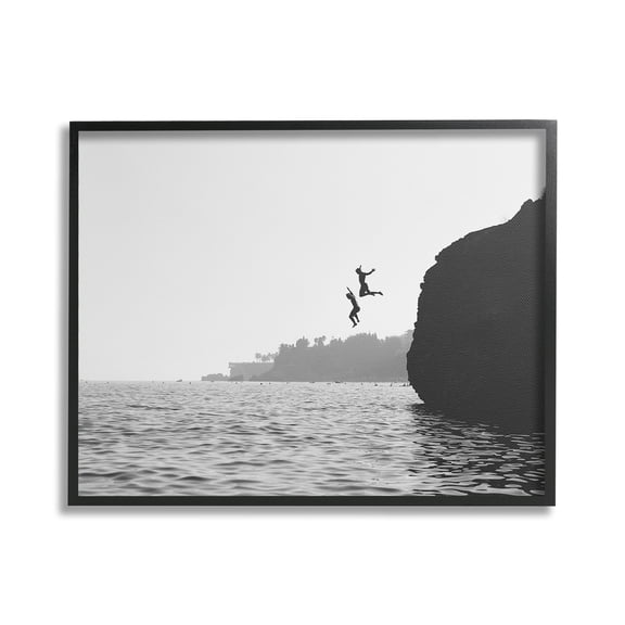 Stupell Industries Diving Ocean Cliff Landscape Photography Black Framed Art Print Wall Art, 30 x 24