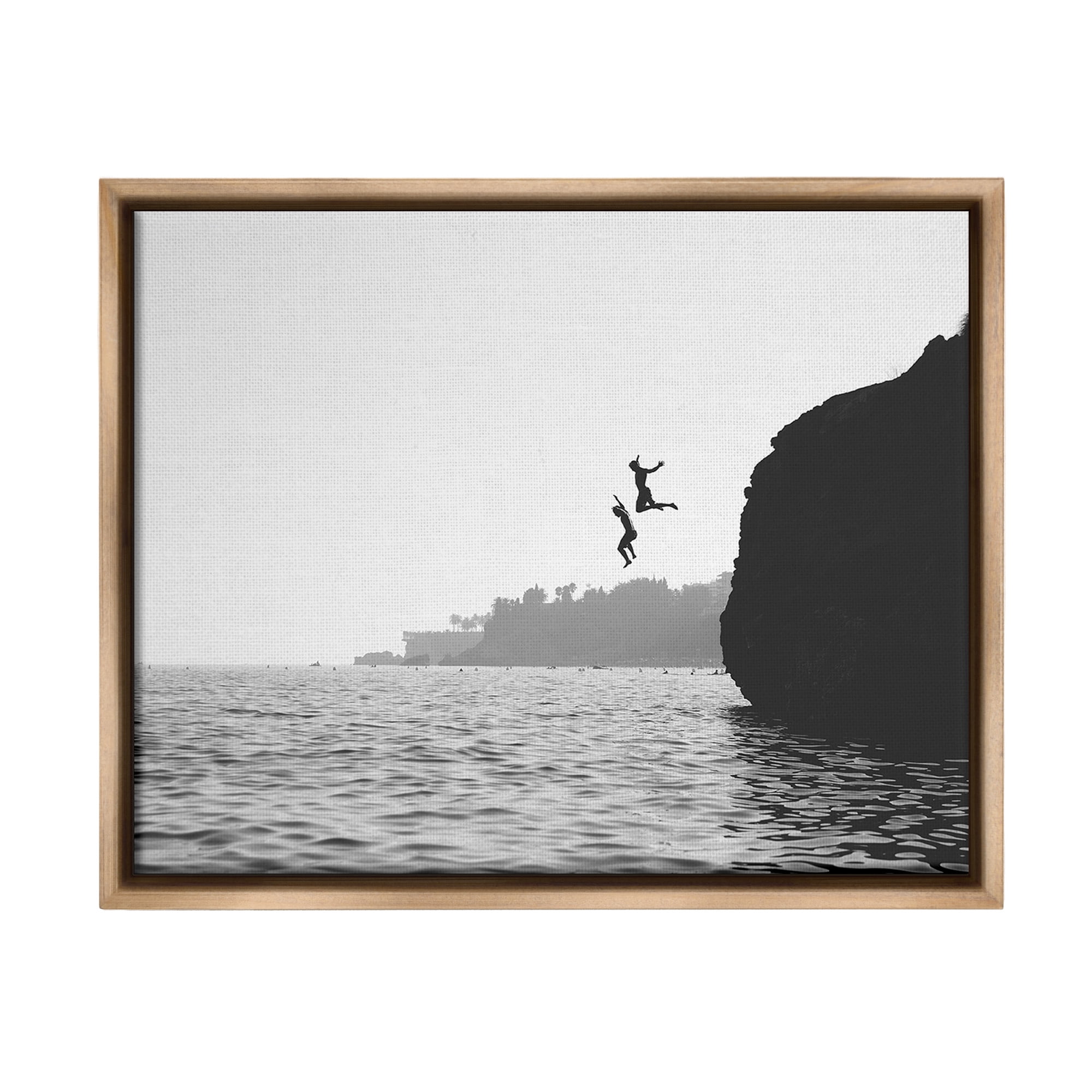 Stupell Industries Diving Ocean Cliff Landscape Photography Brown Floater Framed Canvas Art Print Wall Art, 31 x 25