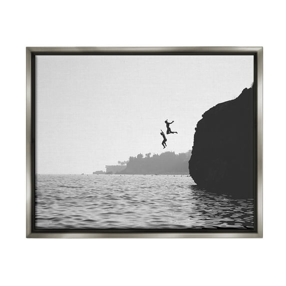 Stupell Industries Diving Ocean Cliff Landscape Photography Gray Floater Framed Canvas Art Print Wall Art, 21 x 17