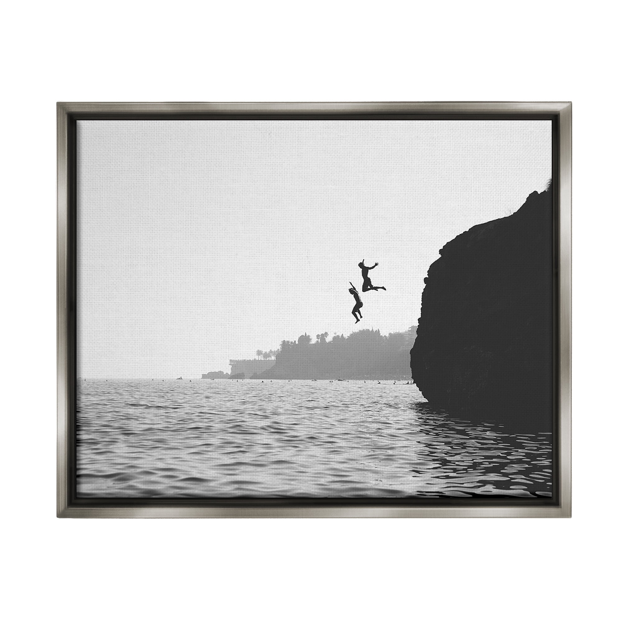 Stupell Industries Diving Ocean Cliff Landscape Photography Gray Floater Framed Canvas Art Print Wall Art, 31 x 25