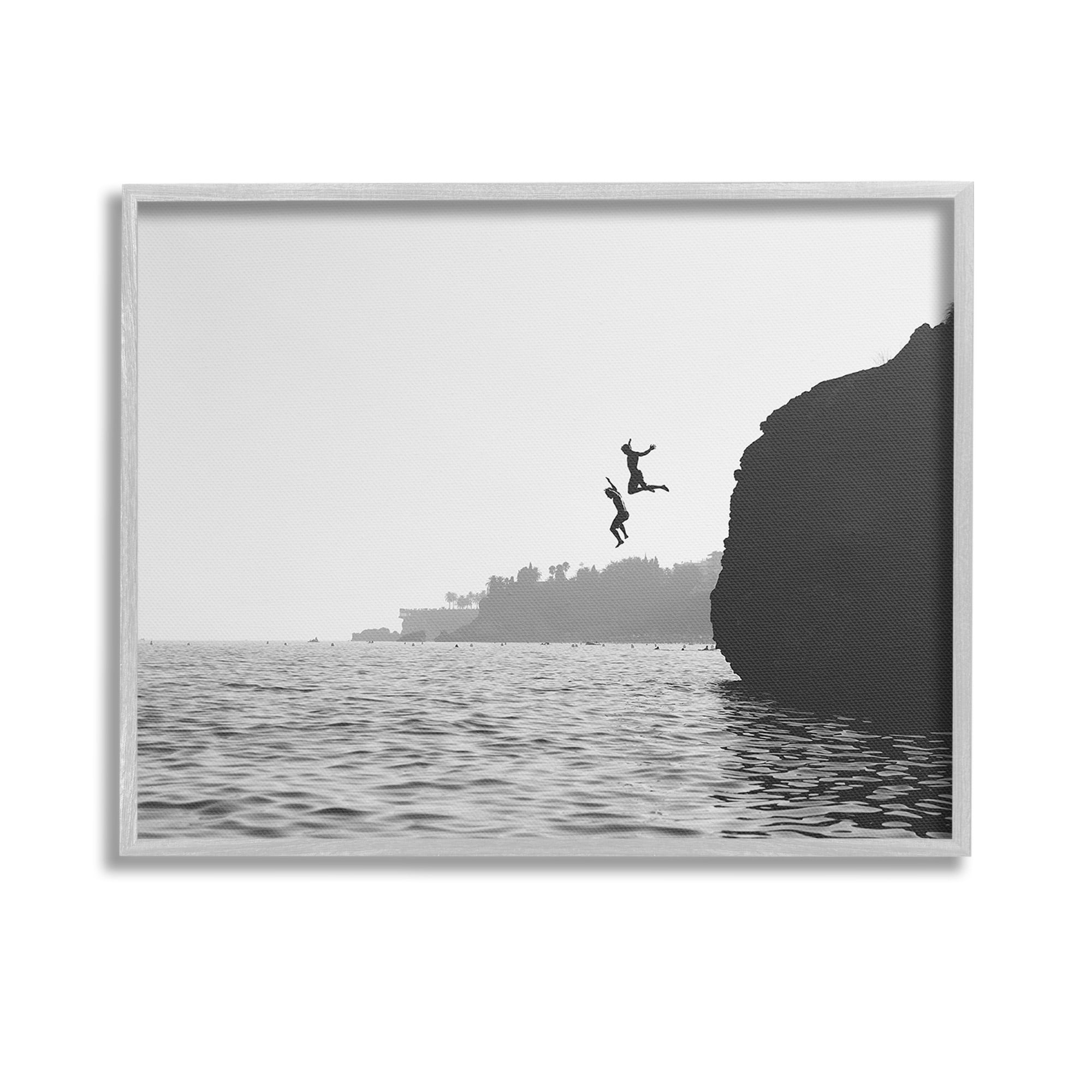 Stupell Industries Diving Ocean Cliff Landscape Photography Gray Framed Art Print Wall Art, 14 x 11