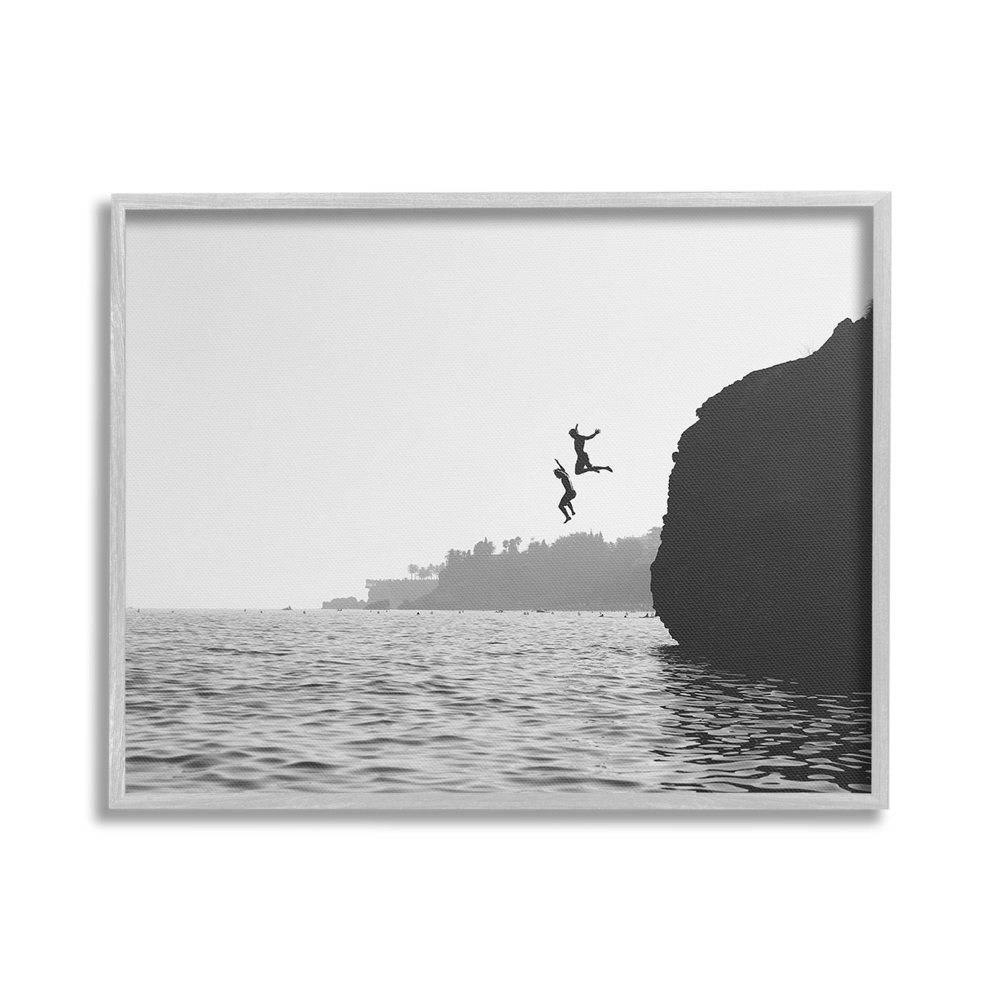 Stupell Industries Diving Ocean Cliff Landscape Photography Gray Framed Art Print Wall Art, 30 x 24